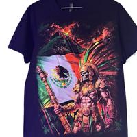 Calavera Guerrero T-shirt for Men – Casual Crewneck T-Shirt with Graphic Design Featuring Mexican Flag and Warrior Figure – Tropical, Menswear, Streetwear, Tshirt, Shortsleeve, Top