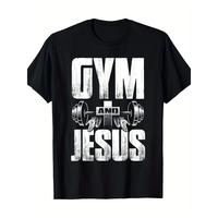 100% High Quality CottonMen’s Gym & Jesus Graphic T-Shirt Fabric Menswear Sleeve Top Collar Stretch Tshirt Streetwear Tropical Shortsleeve