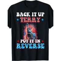 Men’s Patriotic ‘Back It Up Terry Put It In Reverse’ T-Shirt -Retro 4th of July Design with Statue of Liberty & Fireworks, Crew Neck Short Sleeve, Durable Digital Print – Perfect for Independence Day Celebrations & Casual Wear, American Flag Accessories,