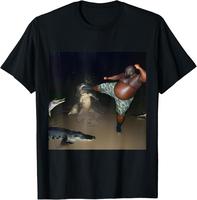 100% Cotton Man Kick Alligator In Swamp Funny Oddly Specific Meme T-Shirt Fabric Menswear