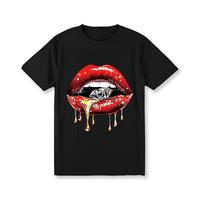 Men’s Cotton T-Shirt with Red Lips & Diamond Print – Casual Summer Tee for Casual Attire, Machine Washable, Round Neck, Short Sleeve, Outdoor Clothing | Stylish Casual Shirt | Comfortable Knitwear