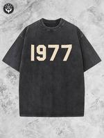1977 men’s washed cotton T-shirt, high-quality thick combed heavy, all-cotton street style, batik washed drooping shoulder short sleeves, fashion brand, street style.