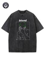 ‘BLOND” Creative Pattern Print Heavyweight 230g Cotton Oversize Raglan T-Shirt Water-washed T-Shirt Men Retro Street T-Shirt Basic T-Shirt Loose Hip-hop Unisex Couple T-Shirt Distressed Washed T-Shirt
