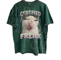 Certified Freak Cat Meme Graphic T-Shirt, Vintage Funny Cat Expression Graphic Tee, Cute Kitty Meme Unisex Retro Top,Fun Pet Humor Gifts Menswear Underwear