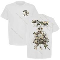 Sig Sauer Camo Army Never Settle 2 Sided T-Shirt, Unisex Short Sleeve Casual 100_ Cotton, Top Menswear, Tactical Gear, Gun Lover