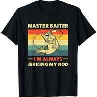 pinup rags tee [100% Cotton] Master Baiter Fishing Humor T-Shirt With Jumping Bass Design .