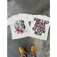 Men’s Casual Graphic Print T-Shirt Cotton Crew Neck Short Sleeve Summer Style Machine Washable Black with White Red Design