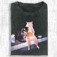 Funny Animal Vintage Washed Crew Neck Tee Heavyweight(280g) Regular Fit Casual Comfort Breathable Short Sleeve Funny T-shirts for Summer Fashion Men&Women’s Top for Daily Wear 06189