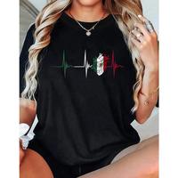 Women’s Heartbeat Print Round Neck Tee, Casual Short Sleeve T-shirt for Daily Wear, Ladies Clothes for All Seasons
