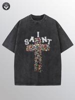 SAINT men’s washed cotton T-shirt, 100% cotton, casual and sporty style shirt T-shirt, trendy and fashionable street style, suitable for travel and sports wear