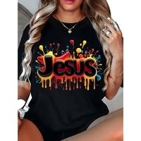 Trendy Plus Size Women TShirt With Vibrant Splash Paint Design And Geometric Pattern