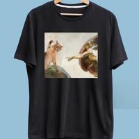 Funny Cat T-Shirt,Cat God Creation Of Adam Meme Shirt, Michelangelo Art, Jesus Meme Gift Tee,Viral Funny Meme Cat Tee,Unisex Streetwear