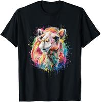 [Cotton graphic tees]Casual shortsleeve tops for men Camel Men Woman Colorful Watercolor Camel T-Shirt