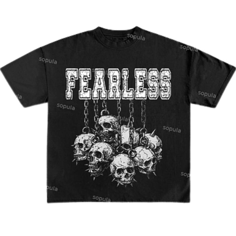 Sopula Fearless Skull Print Cotton T-shirt – Soft Breathable Oversized Fit Unisex Style Everyday Wear Gift Ideas TikTokStyle