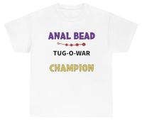 Mens Bead Tug-O-War Champion T Shirt Funny Graphic Inappropriate Humor Tee, Gag Gift for Friends, For Women, Men, Printed Pattern, Short Sleeve, Crew Neck, Soft Cotton Fabric