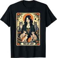 The Cat Lady Tarot Card Shirt Women Witchy Gothic Cat Mom T-Shirt Breathable Cotton