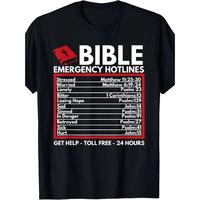 Tee Bible Emergency Numbers – Funny Christian Bible & Jesus T-Shirt-100% Cotton