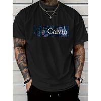 Men’s soft and breathable cotton T-shirt with bold “CALVIN” letter print – casual round neck short sleeved shirt, red, machine washable, perfect for summer, daily comfortable T-shirt | summer fashionable top | breathable cotton