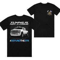 Tuning Is Not a Crime T-Shirt – Black Tee with Truck & #DefundTheEPA Design, Golden Oil Diesel Graphic – Gift for Truck Fans
