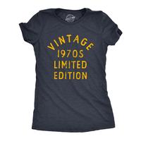 Womens Vintage 1970s Limited Edition T Shirt Funny Cool 1970 Theme Classic Tee For Ladies Funny Womens T Shirts Cute Slimming Top Comfortable Soft Womenswear Funny Vintage Top Women’s Novelty Tees Navy