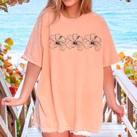 Comfort Colors Hibiscus Tee: Beachy Oversized Preppy Aesthetic Trendy Clothes