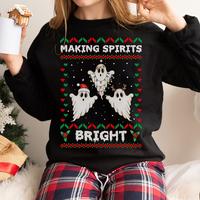 Goth Christmas Sweatshirt, Ugly Christmas Sweater, Funny Ghost Christmas, Crewneck Spooky Christmas Party Shirt, Gothic Creepy Christmas Shirt Collar Spandex