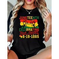 Women’s Juneteenth Celebrating Black Freedom Graphic T-Shirt – Short Sleeve Crewneck Casual Tee with Vibrant Pan-African Colors, Loose Fit & Machine Washable for Spring Summer Fall, Spring Summer Apparel, Bold Text Design, Allseason Fabric