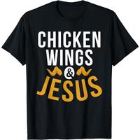Can be DIY designed,Chicken Wings and Jesus Chicken Wings T-Shirt | Vintage Designer Oversized T-Shirt Casual Fashion