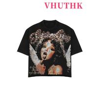 VHUTHK (220 Cotton T-Shirt) Men’s Summer Round Neck Short Sleeve Casual Cotton With Print Angel’s Wings Breathable Asian