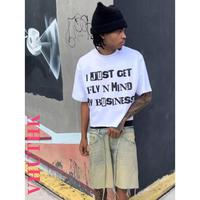 VHUTHK (220 Pure Cotton T-Shirt) Men’s Summer Round Neck Short Sleeved Casual Pure Cotton Print IJUST CETFLV N MIND MY BUSINESS Breathable Asian