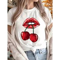 Cherry New Women’S Printed T-shirt, Short Sleeves, Four Seasons Can Be Worn for Outdoor, Home, Sports Top Gift