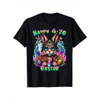 Happy 420 Easter Bunny Smoking Weed Funny Men’S Novelty T-Shirt 100% Cotton T-Shirt, Gift T-Shirt for Men, Women, Parents, Friends