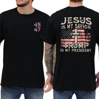 Jesus Is My Savior Trump Is My President 2-Side T-shirt, Trump 45 47 Shirt, Casual Menswear, Trump Persident 2024, Classic Men’s Tops Shortsleeve