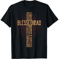 Men’s Letter Print Round Neck Tee Father’s Day Dad Husband Blessed Dad Christian T-Shirt graphic tees