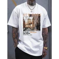 Men’s New York Graphic T-Shirt, 100% Cotton Casual Summer Short Sleeve Tee with NYC Landmark Print, Loose Fit, Round Neck, Machine Washable, Summer Casual Wear | Trendy Streetwear | Soft Knit Fabric