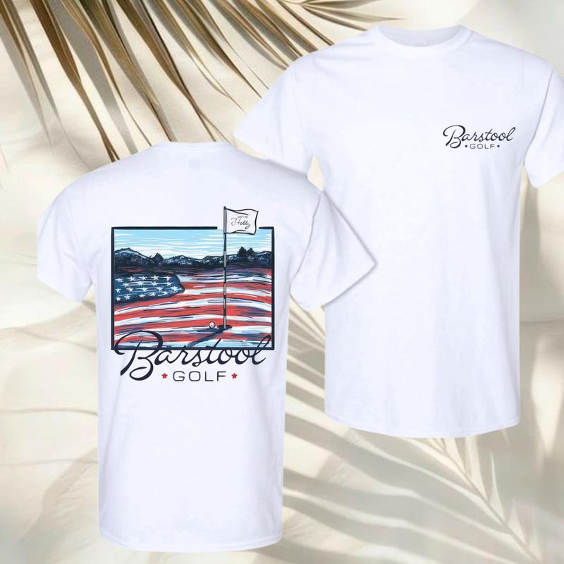 Barstool Golf Fairway Flag T-Shirt, Patriotic American Flag Tee, Unisex Golf Culture Shirt for Men & Women, Casual USA Style, Sizes S-5XL