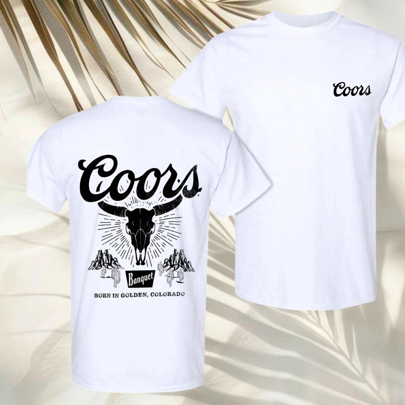 Coors Banquet T-Shirt, Vintage Skull Graphic, 2-Sided Beer Tee, Biker Streetwear, Country Bar Shirt