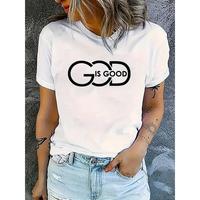 Women’S Casual Short-Sleeved T-Shirt, Round Neck, “God Is Good” T-Shirt, 180G Printed Round Neck Short-Sleeved T-Shirt, Versatile High-Quality Leisure Sports, Fashion, Women’S Wear.