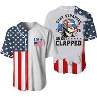 4th of July Stay Strapped Or Get Clapped Jersey Shirt, Funny USA Fourth Of July Baseball Jersey Party Beer Jerseys For Sale Baseball Jersey Style