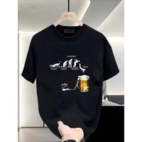 Men’s Black Cotton Graphic T-Shirt – Loose Fit, Short Sleeve, Casual Summer Tee with Unique Beer Bottle & Human Evolution Print, Lightweight & Breathable for Casual Attire