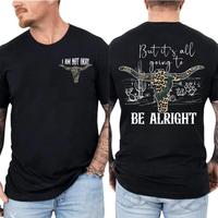 Vintage Leopard Bullhead T-Shirt – ‘I Am Not Okay, But It’s All Going to Be Alright’ Graphic Tee, Western Country Vibes, Soft Cotton Unisex Shirt, funny graphic tees, Flash Sale T-Shirt Trio