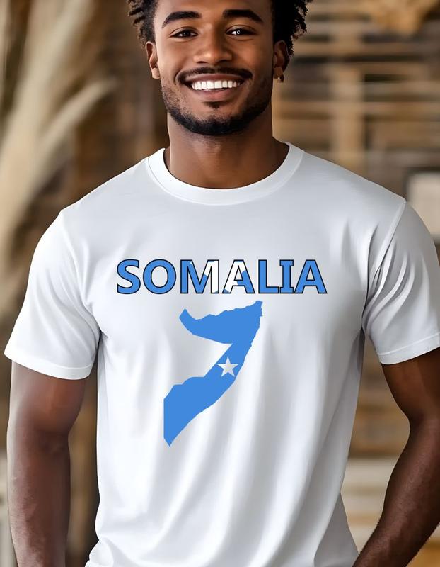 SOMALIA TSHIRT WITH THE CURRENT SOMALI MAP, SUITABLE FOR INDEPENDENCE DAY. 100 PERCENT COTTON
