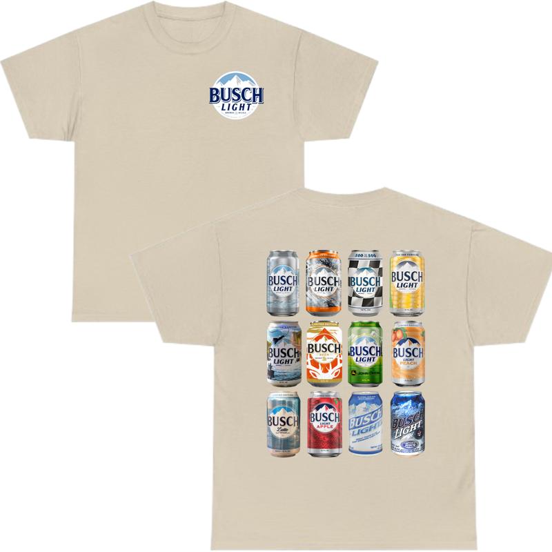 Busch Light Menswear TShirt – Full-Color Funny Beer Graphic, Unisex Casual Cotton Tee, Gifts for Men and Women, Classic Shortsleeve Trendy Shirt