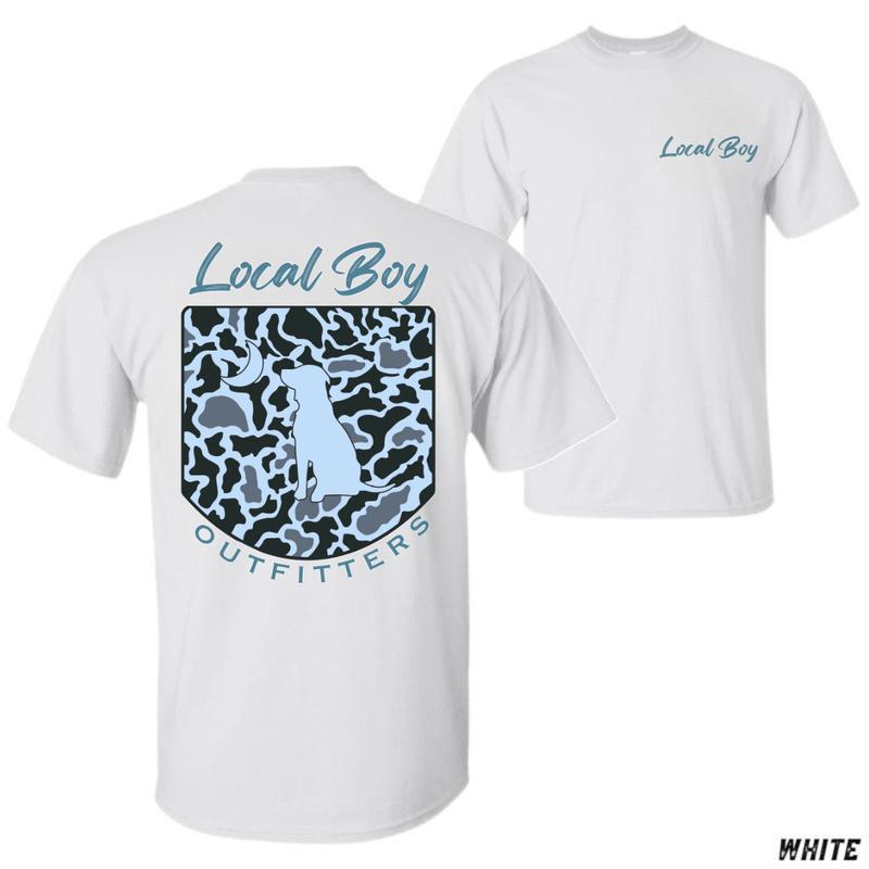 Local Boy Outfitters T-Shirt – Casual Unisex Cotton Tee with Camouflage Dog Graphic Design