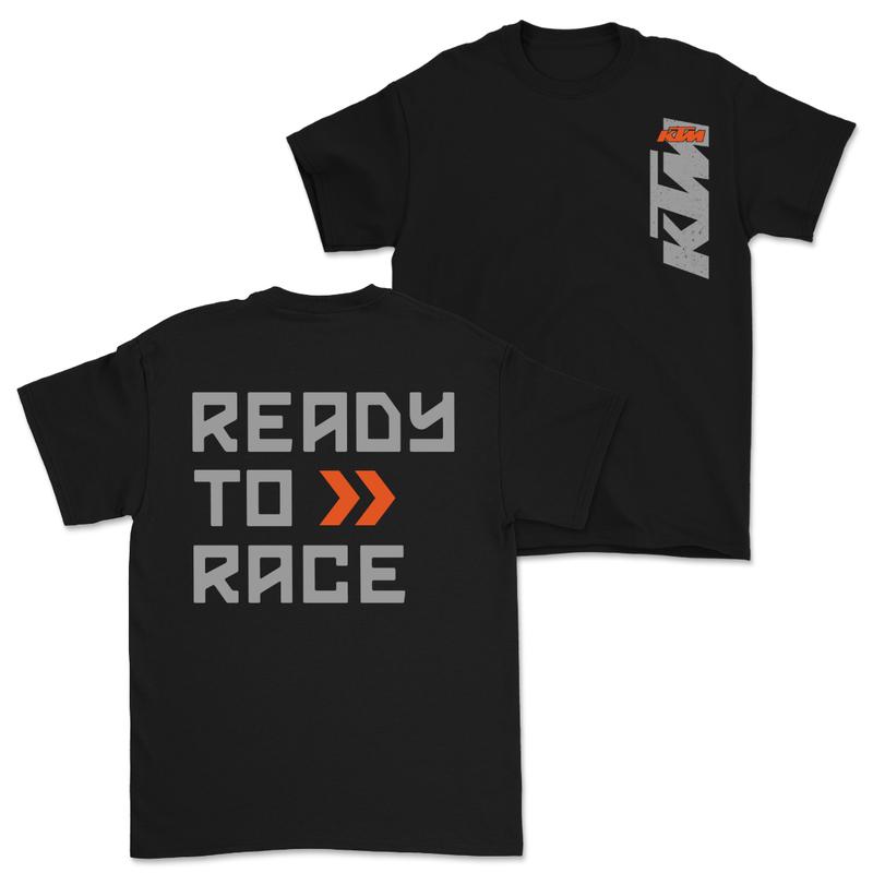 KTM “Ready to Race” Double-Sided T-Shirt Off-Road Racing Style for Motorcycle Enthusiasts, Comfortable Cotton Apparel & Perfect Gift for Bikers