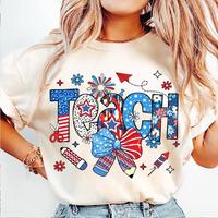 Coquette 4th of July Teacher Shirt, Cute USA School Design, Patriotic Shirt for Educators, Independence Day Gift, Teacher Life Tee