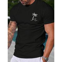 Men’s Casual Sports T-Shirt with Coconut Tree Print, Crew Neck, Geometric Pattern, Knit Fabric, Regular Fit for Weekend Casual – Summer Collection, Poolside Apparel | Sporty Casual Shirt |