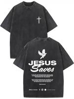 Jesus saves – double-sided, worn-out vintage washed cotton printed T-shirt, round neck short sleeves. Fashionably loose and comfortable, suitable for travel and casual wear. Great choice for holiday gifts!