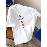[Geometric Paris Print Tee] Summer Geometric Paris Print Polyester T-Shirt – 1pc Men’s Casual Round Neck Stretch Fit Top for Adults