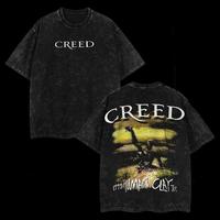 Creed Human Clay Washed T-Shirt, Double Printed Oversized Music Band Washed Tee, Rock Band Double Printed Washed Hoodie, Gift For Band Fan Crewneck Casual